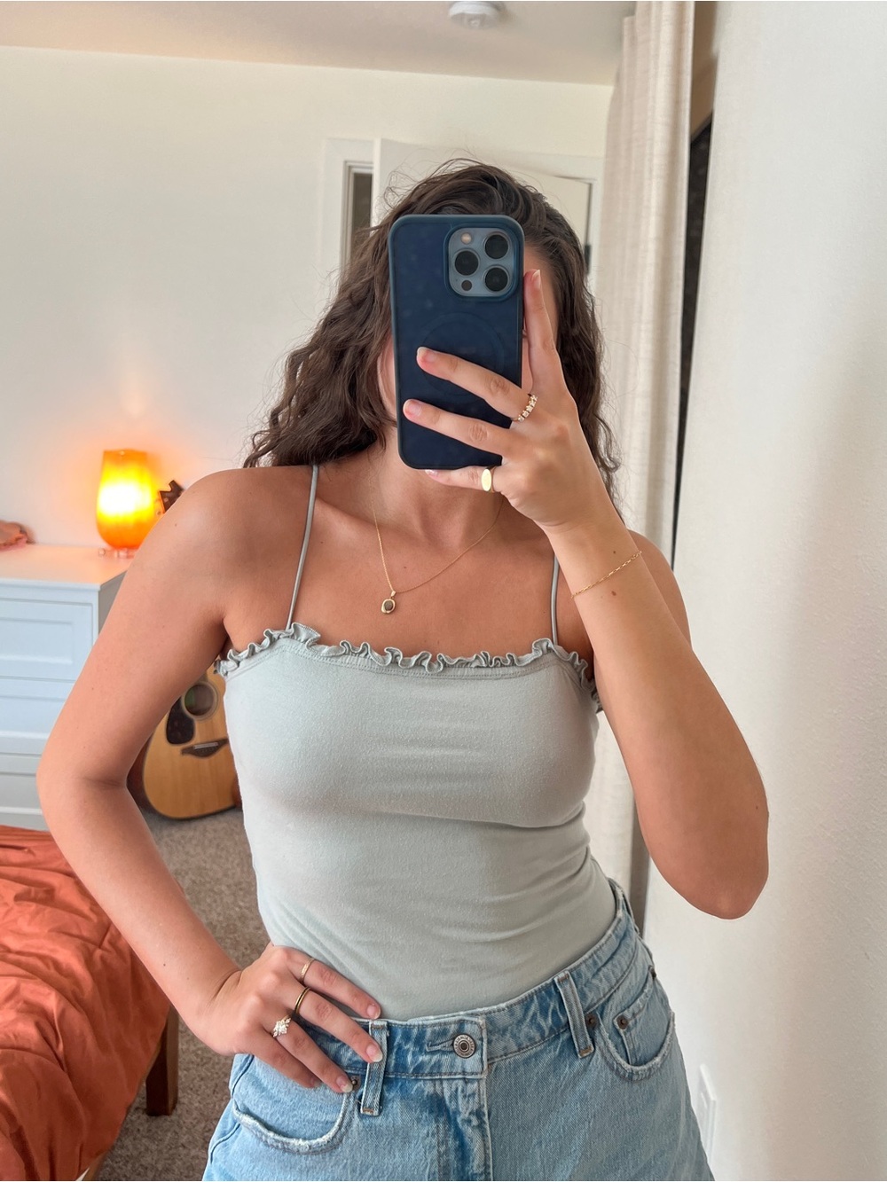 Abercrombie & Fitch Light Sage Ruffle Trim Bodysuit